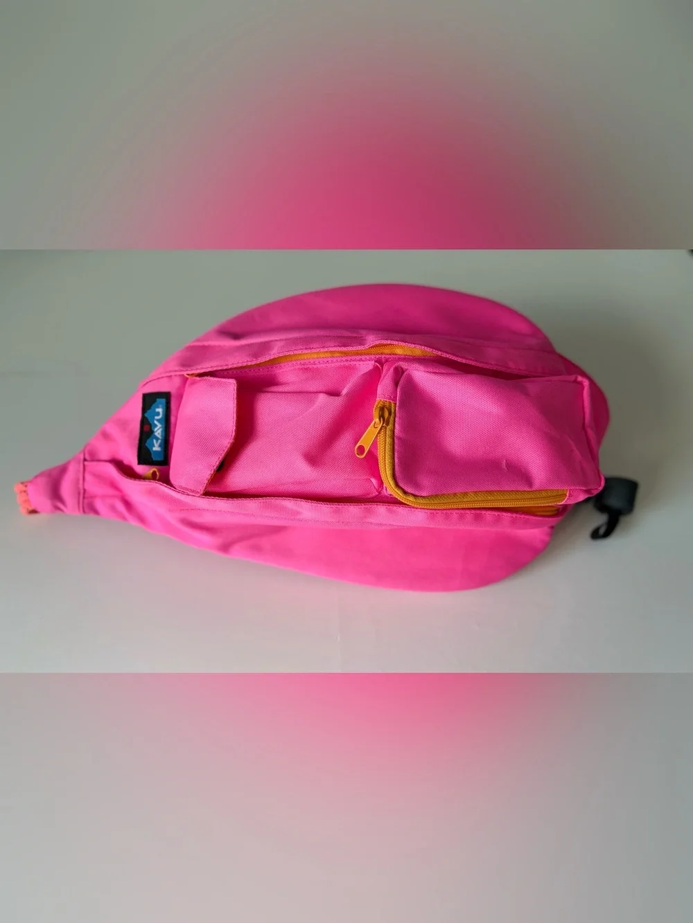 KAVU Pink Rope Sling Bag Crossbody Backpack Orange Accent Pockets